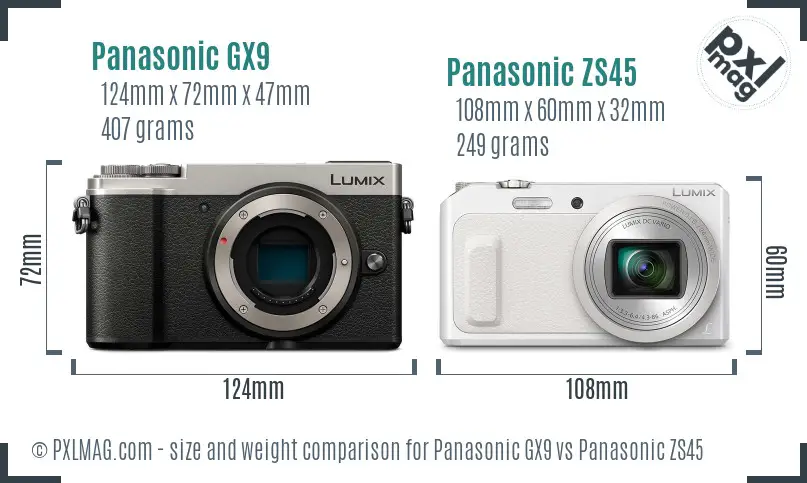 Panasonic GX9 vs Panasonic ZS45 size comparison