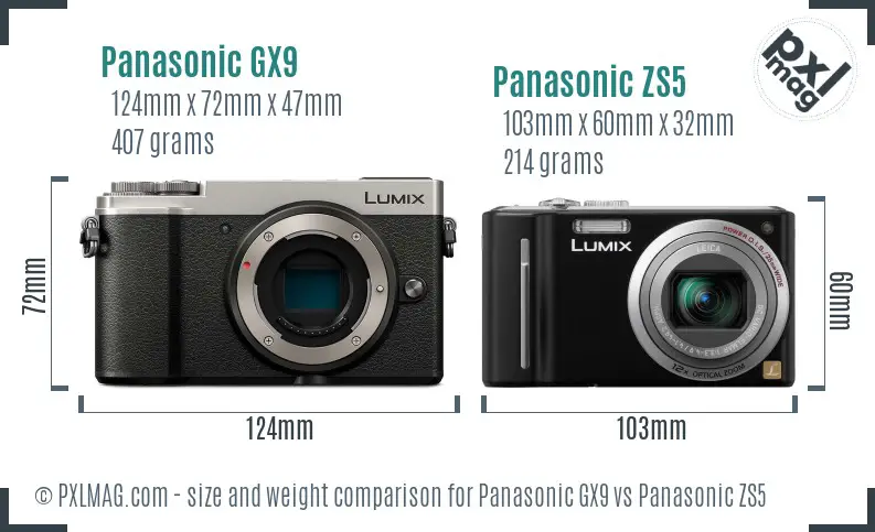 Panasonic GX9 vs Panasonic ZS5 size comparison