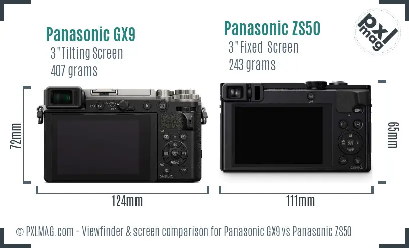 Panasonic GX9 vs Panasonic ZS50 Screen and Viewfinder comparison