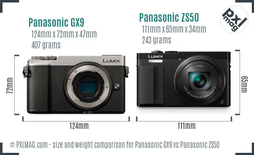 Panasonic GX9 vs Panasonic ZS50 size comparison