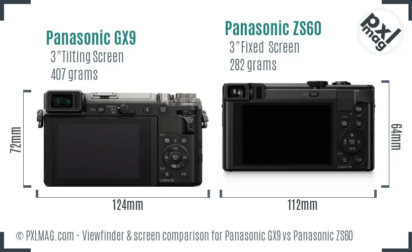 Panasonic GX9 vs Panasonic ZS60 Screen and Viewfinder comparison