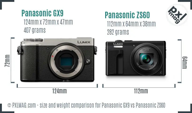Panasonic GX9 vs Panasonic ZS60 size comparison
