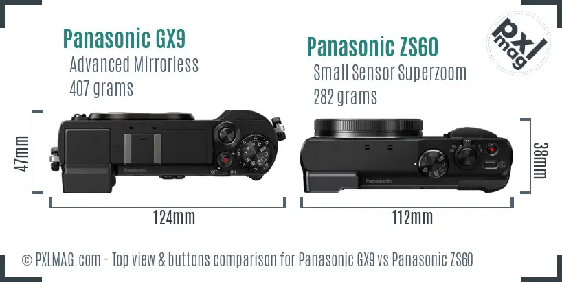 Panasonic GX9 vs Panasonic ZS60 top view buttons comparison