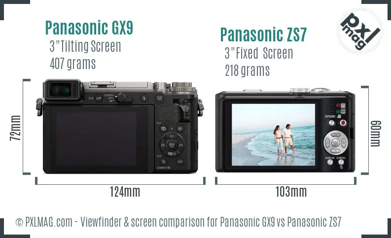 Panasonic GX9 vs Panasonic ZS7 Screen and Viewfinder comparison