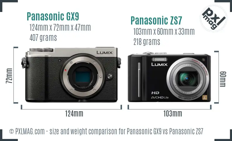 Panasonic GX9 vs Panasonic ZS7 size comparison