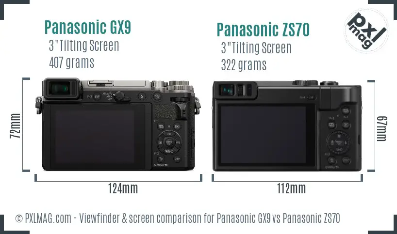 Panasonic GX9 vs Panasonic ZS70 Screen and Viewfinder comparison