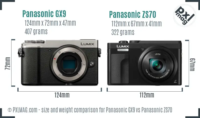 Panasonic GX9 vs Panasonic ZS70 size comparison