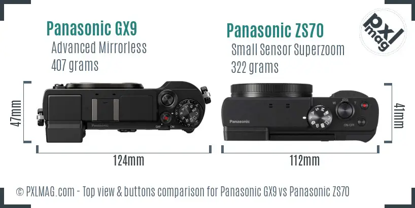 Panasonic GX9 vs Panasonic ZS70 top view buttons comparison