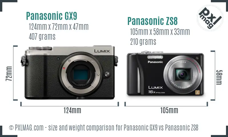 Panasonic GX9 vs Panasonic ZS8 size comparison