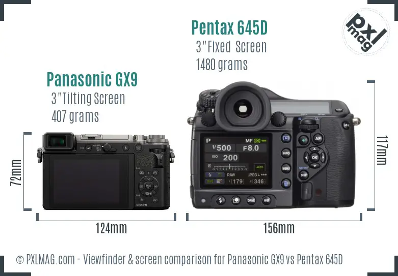 Panasonic GX9 vs Pentax 645D Screen and Viewfinder comparison