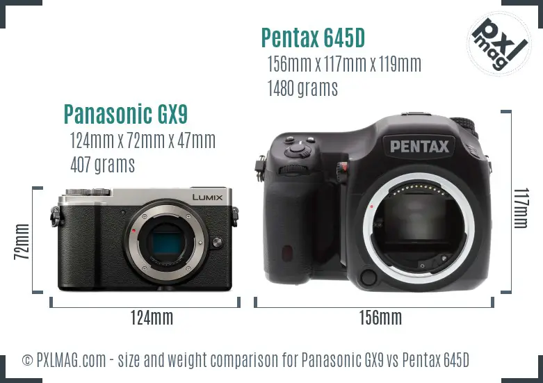 Panasonic GX9 vs Pentax 645D size comparison