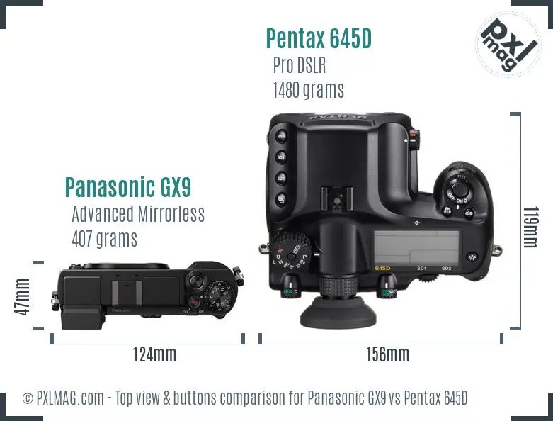 Panasonic GX9 vs Pentax 645D top view buttons comparison
