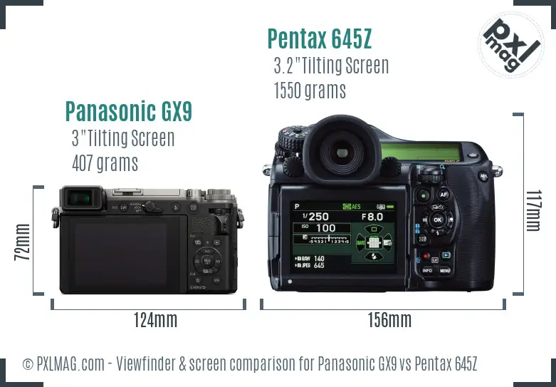 Panasonic GX9 vs Pentax 645Z Screen and Viewfinder comparison