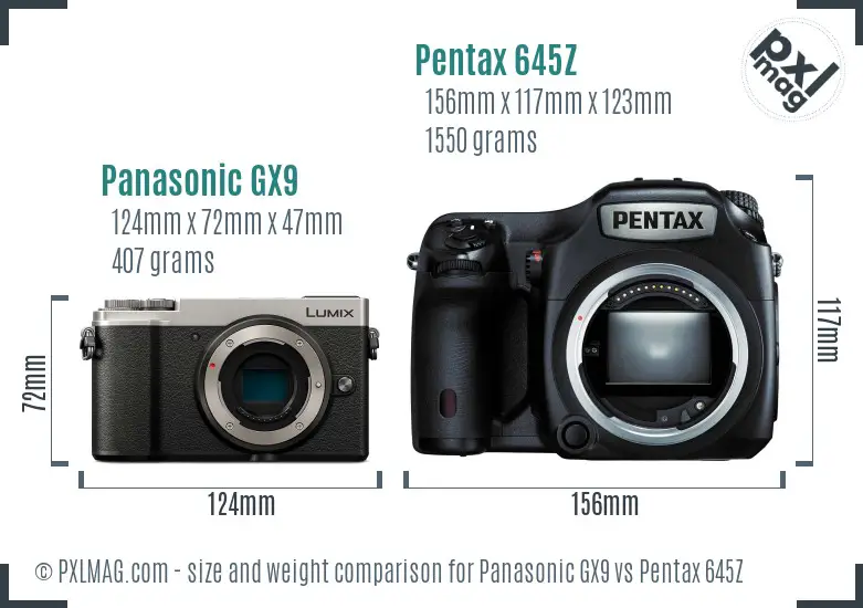 Panasonic GX9 vs Pentax 645Z size comparison
