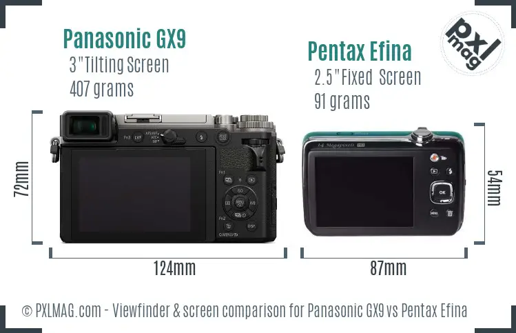 Panasonic GX9 vs Pentax Efina Screen and Viewfinder comparison