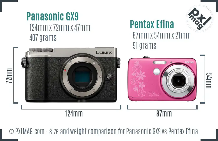 Panasonic GX9 vs Pentax Efina size comparison