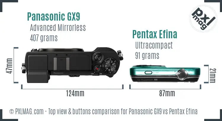 Panasonic GX9 vs Pentax Efina top view buttons comparison