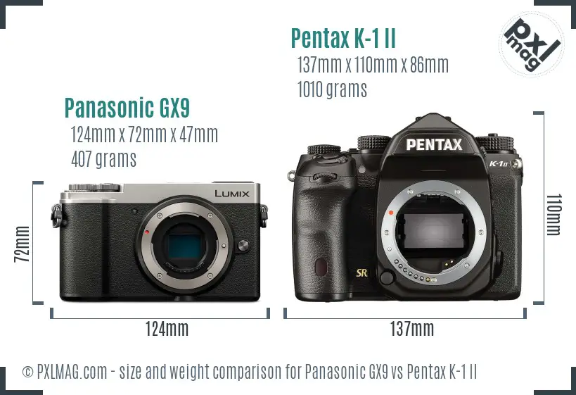 Panasonic GX9 vs Pentax K-1 II size comparison