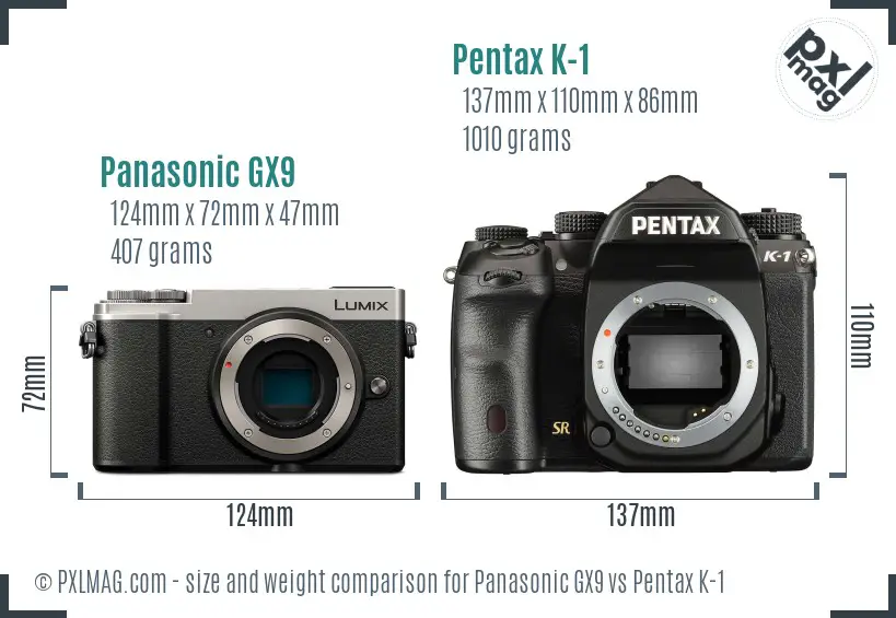 Panasonic GX9 vs Pentax K-1 size comparison