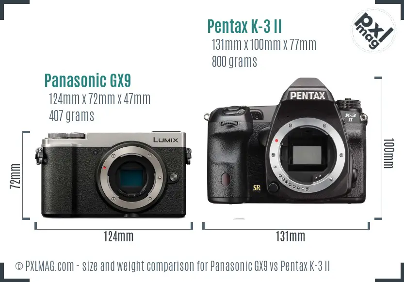 Panasonic GX9 vs Pentax K-3 II size comparison