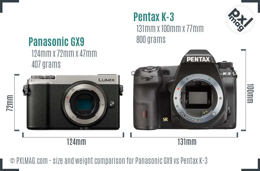 Panasonic GX9 vs Pentax K-3 size comparison