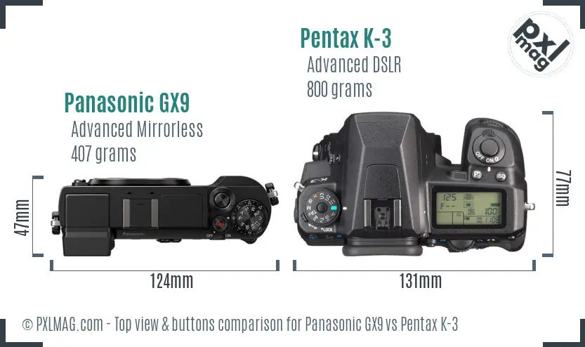Panasonic GX9 vs Pentax K-3 top view buttons comparison