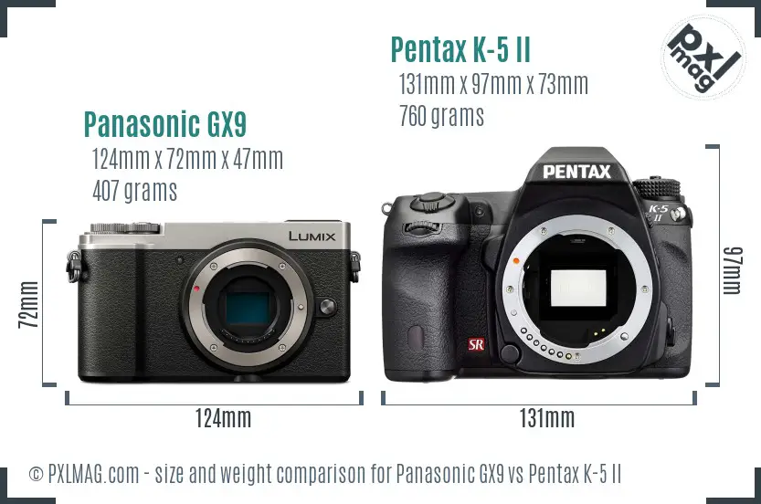 Panasonic GX9 vs Pentax K-5 II size comparison