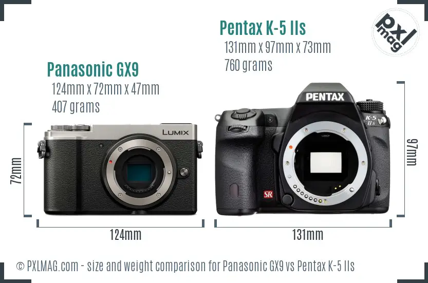 Panasonic GX9 vs Pentax K-5 IIs size comparison