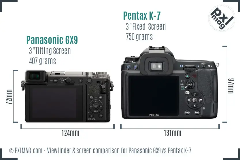 Panasonic GX9 vs Pentax K-7 Screen and Viewfinder comparison