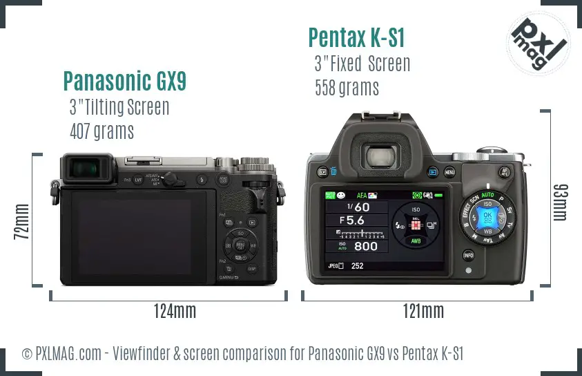 Panasonic GX9 vs Pentax K-S1 Screen and Viewfinder comparison
