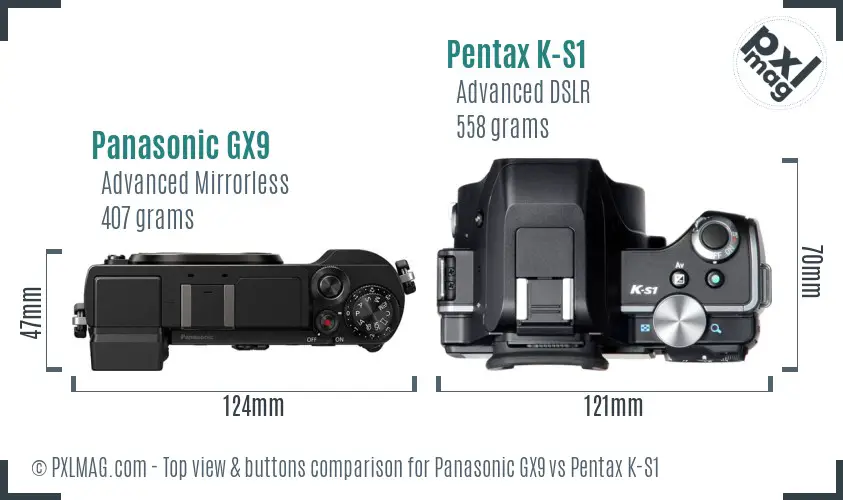 Panasonic GX9 vs Pentax K-S1 top view buttons comparison