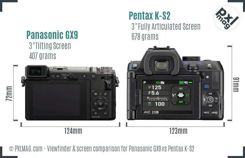 Panasonic GX9 vs Pentax K-S2 Screen and Viewfinder comparison