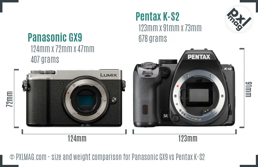 Panasonic GX9 vs Pentax K-S2 size comparison