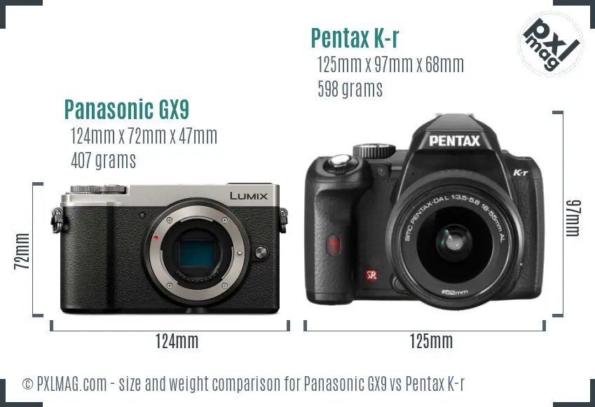 Panasonic GX9 vs Pentax K-r size comparison