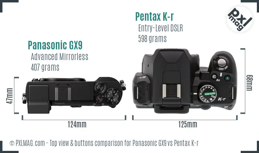 Panasonic GX9 vs Pentax K-r top view buttons comparison