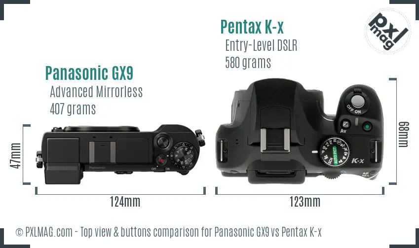 Panasonic GX9 vs Pentax K-x top view buttons comparison