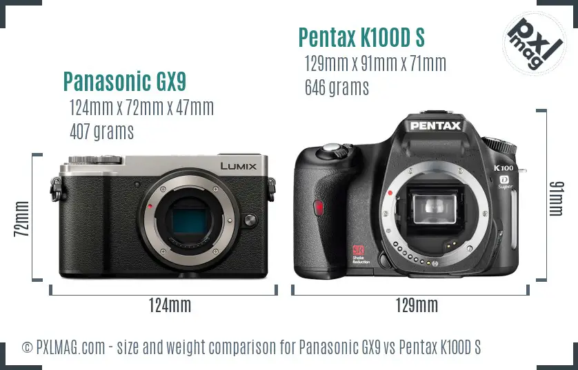 Panasonic GX9 vs Pentax K100D S size comparison