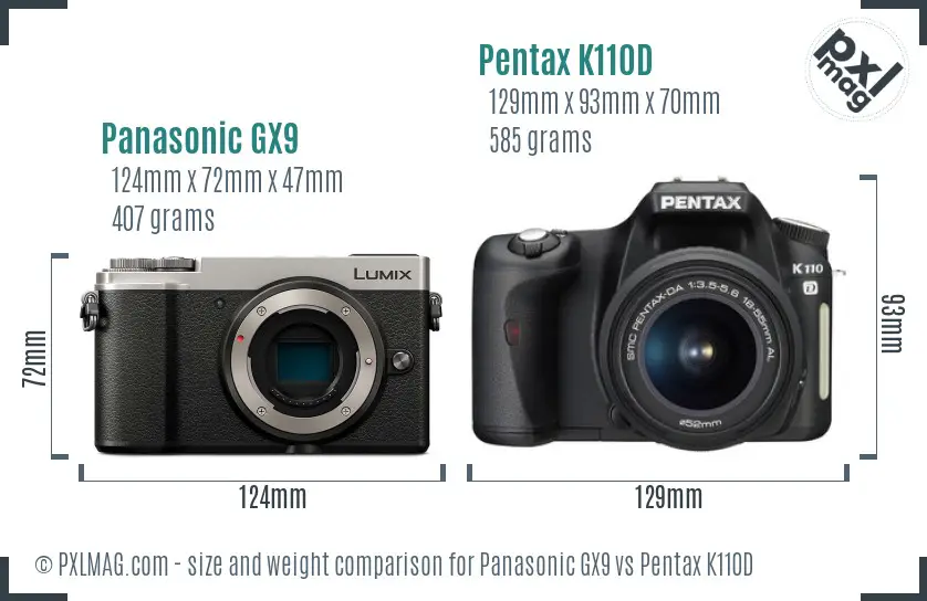 Panasonic GX9 vs Pentax K110D size comparison