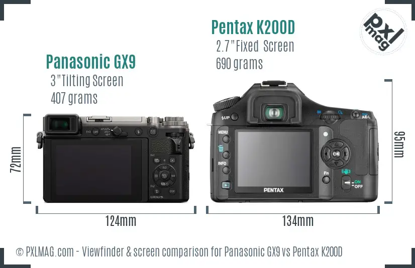 Panasonic GX9 vs Pentax K200D Screen and Viewfinder comparison