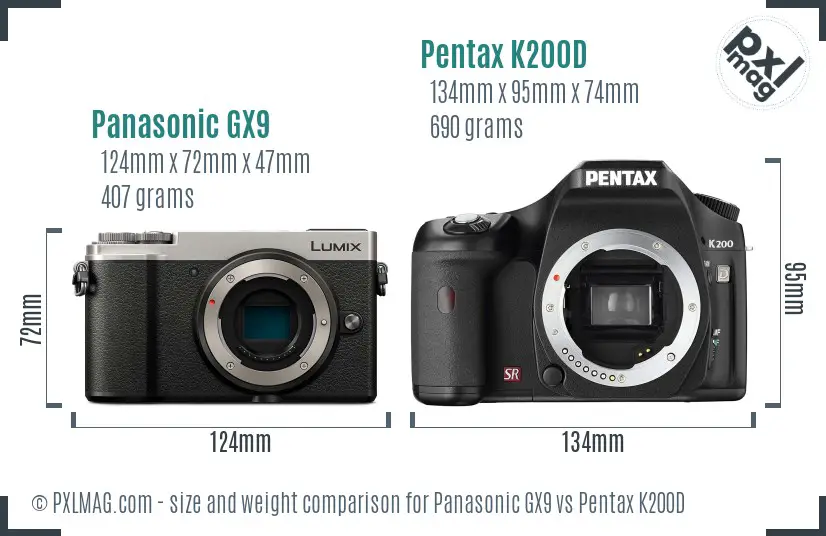 Panasonic GX9 vs Pentax K200D size comparison