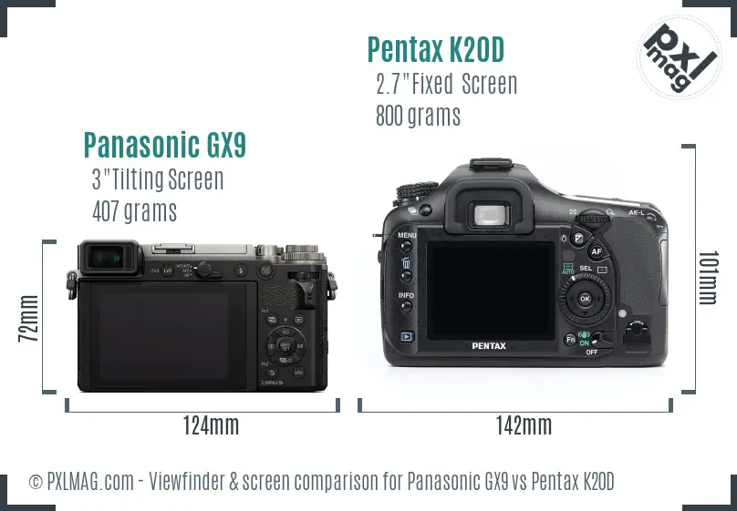 Panasonic GX9 vs Pentax K20D Screen and Viewfinder comparison