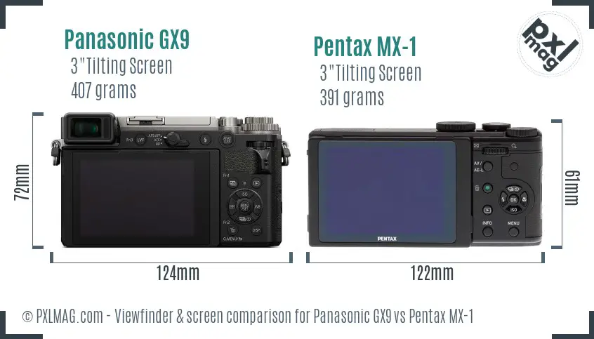 Panasonic GX9 vs Pentax MX-1 Screen and Viewfinder comparison