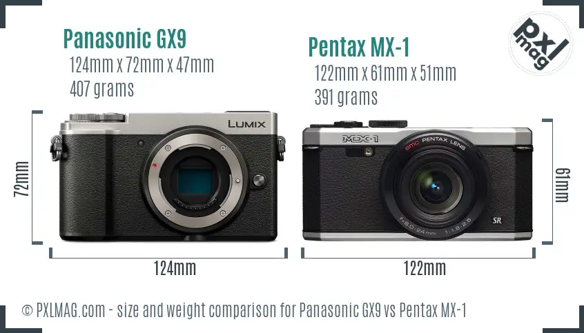 Panasonic GX9 vs Pentax MX-1 size comparison