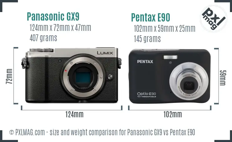 Panasonic GX9 vs Pentax E90 size comparison