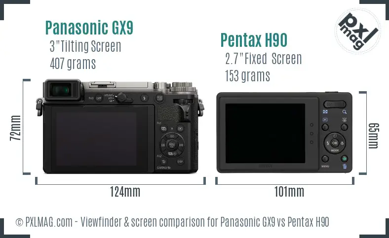 Panasonic GX9 vs Pentax H90 Screen and Viewfinder comparison