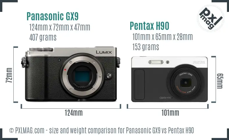 Panasonic GX9 vs Pentax H90 size comparison