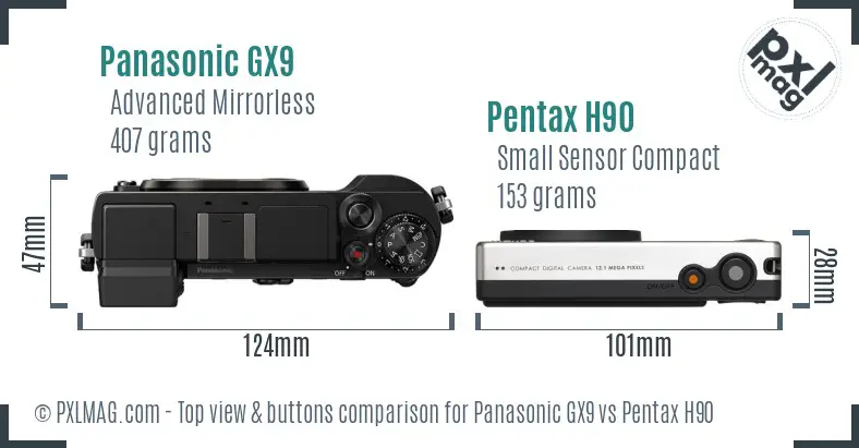 Panasonic GX9 vs Pentax H90 top view buttons comparison