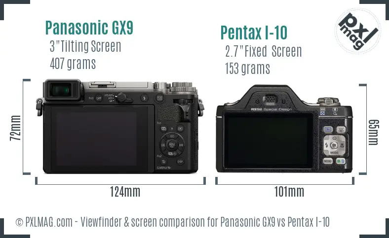 Panasonic GX9 vs Pentax I-10 Screen and Viewfinder comparison