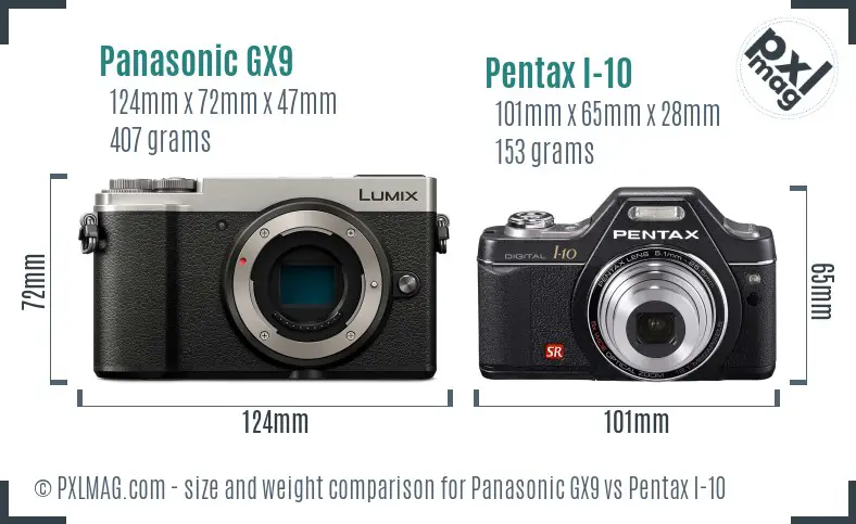 Panasonic GX9 vs Pentax I-10 size comparison
