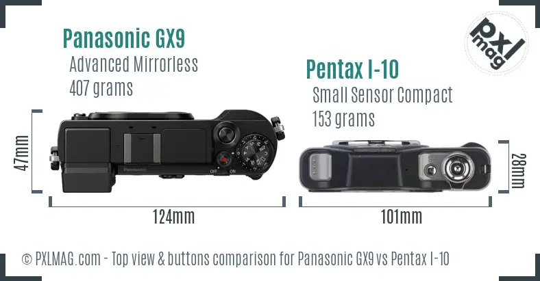 Panasonic GX9 vs Pentax I-10 top view buttons comparison